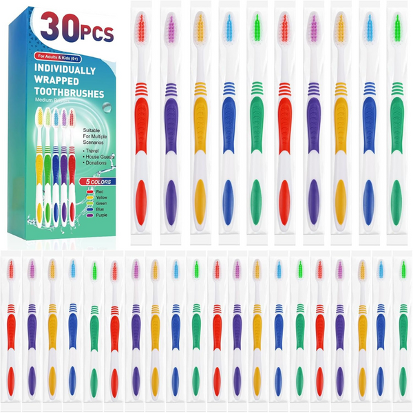 30-Piece Navona Premium Individually Wrapped Bulk Toothbrush Pack