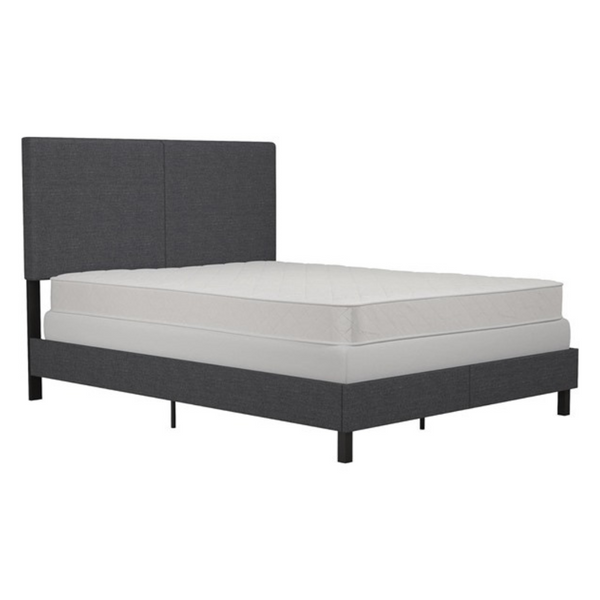 DHP Janford Queen Platform Bed With Upholstered Headboard (Gray Linen)