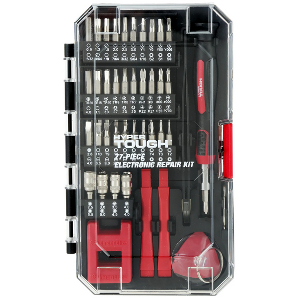 77-Piece Hyper Tough Precision Tool Kit w/ Magnetic Screwdriver & Case
