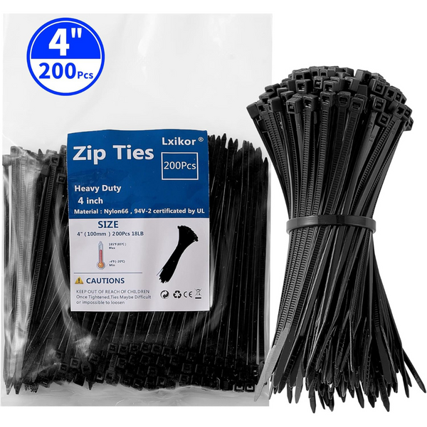 200-Piece Black UV Resistant Nylon Cable Zip Ties (Various)