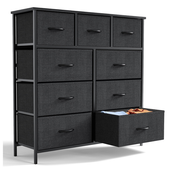 Yangming 9 Drawer Fabric Dresser For Bedroom (Black)