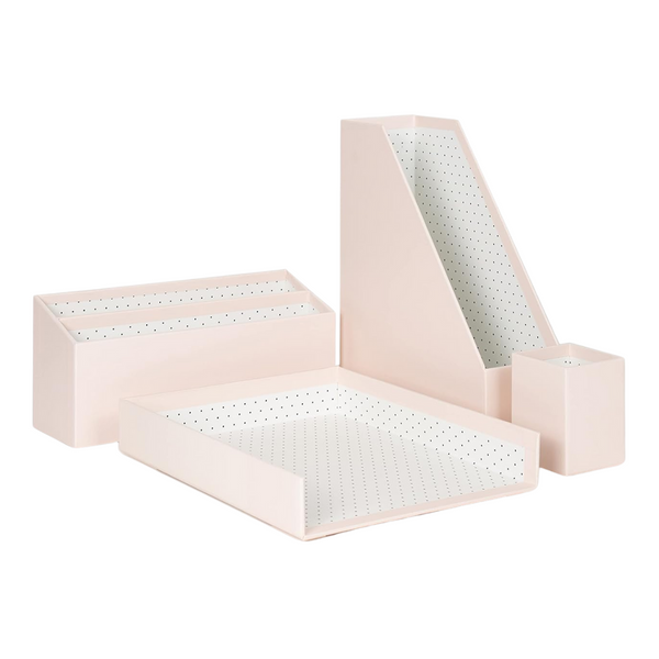 4-Piece U Brands Desk Organization Kit, Peach/Polka Dot