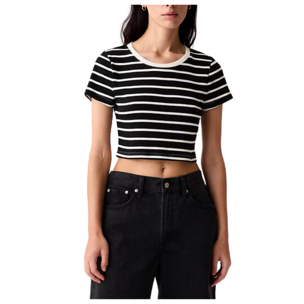Gap Women's Modern Rib Cropped T-Shirt (Black & White Stripe)