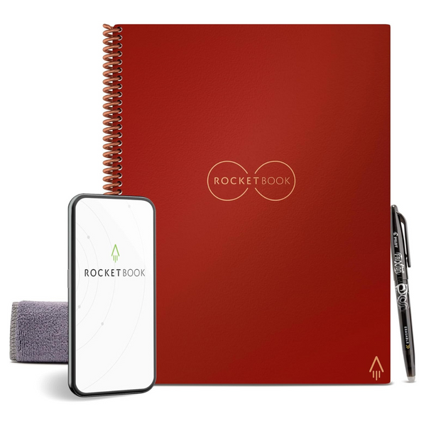 Rocketbook Core Reusable Spiral Notebook, Letter Size 8.5×11, Maroon – Dotted Pages, App-Connected, Erasable