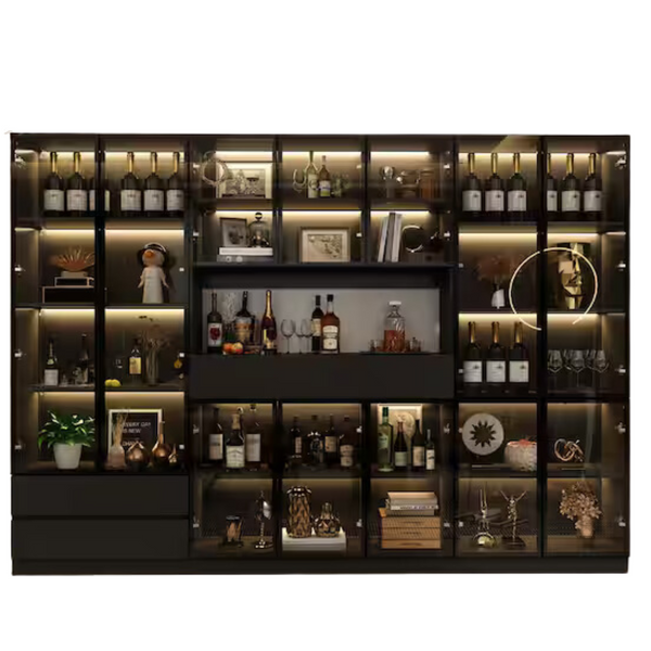 Black Wood 110.2" W Display Cabinet