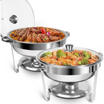 2-Pack Dervipas 5Qt Round Stainless Steel Chafing Dish Set