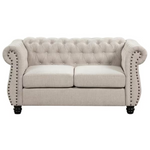 Chesterfield Couch 61" Beige Button Tufted Chenille Cushion Seats Loveseat