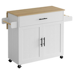 47.25" IRONCK Rolling Kitchen Island Table On Wheels W/ Drop Leaf (White)