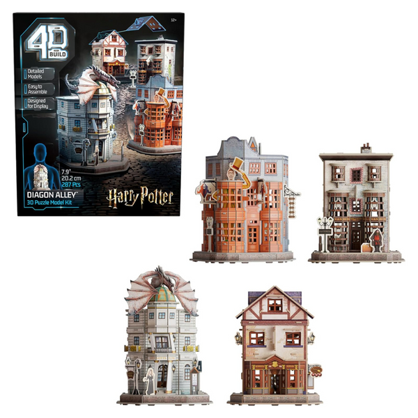 4D Build, Harry Potter Diagon Alley 3D Puzzle Model Kit, 4 Buildings, 287 Pcs