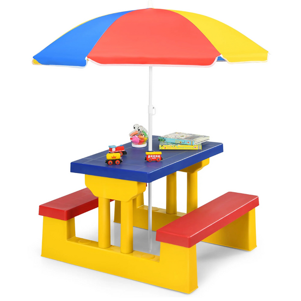 Costway Kids Picnic Table Set W/Removable Umbrella