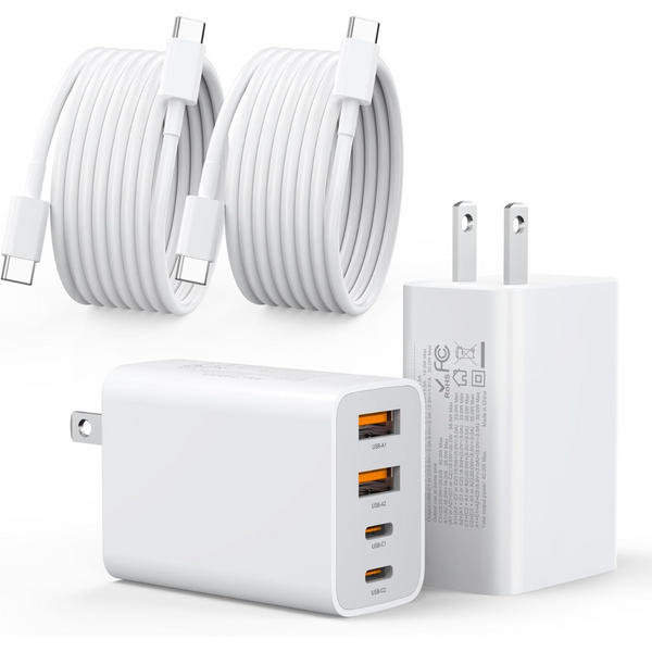 2 Pack 4-Port PD Power Adapter + 2 Pack 6 ft USB C Cable
