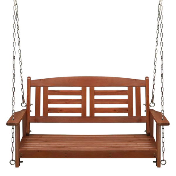 2-Person Patio Wooden Hanging Porch Swing Bench (Brown)