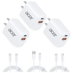 3-Pack Acer 20W Dual Port USB-A/USB-C Charger & 3-Pack 6.6' Cables