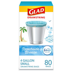 Glad Odorshield Small Drawstring Trash Bags, 4 Gal, Febreze Beachside Breeze (80 Ct)