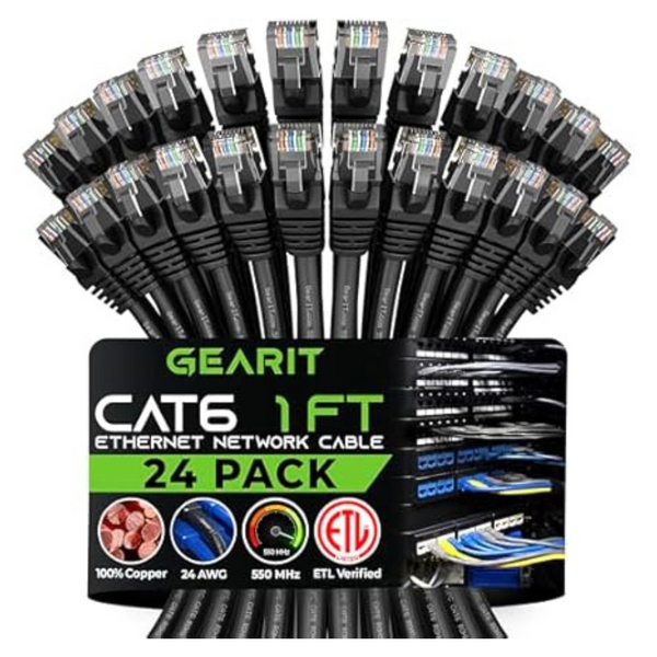 24-Pack 1 Ft GearIT Cat 6 Ethernet Cable