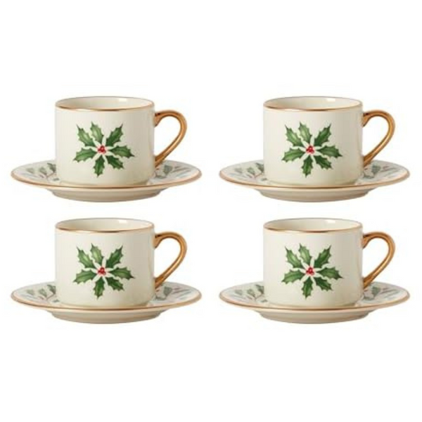 Set Of 4 Lenox Holiday Espresso Cup & Saucer (White)