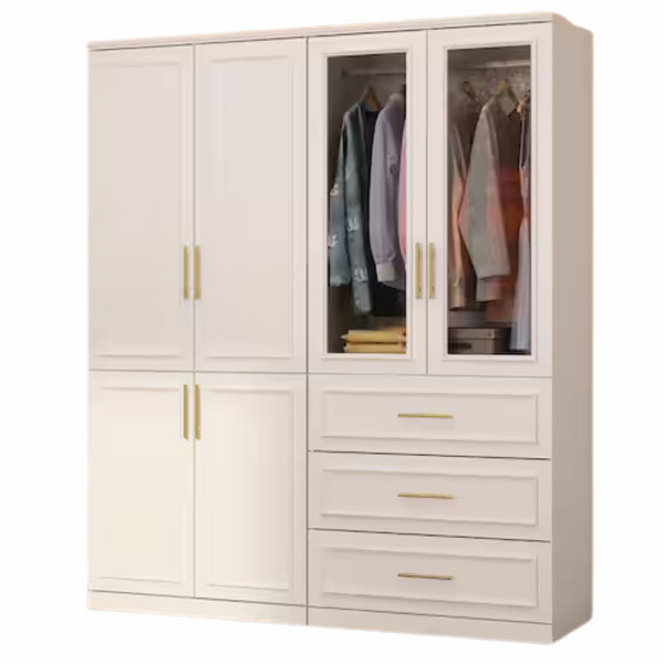 2-Combination White Wood 63.3" W 6-Door Big Armoires
