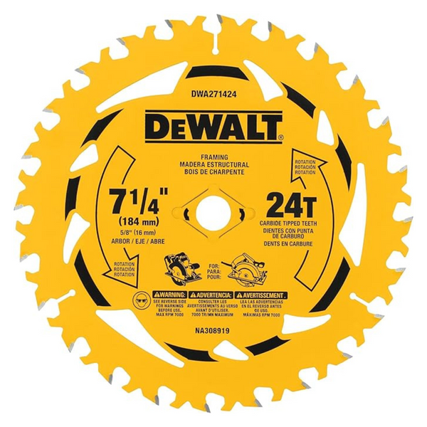 Dewalt 7-1/4 Circular Saw Blade 24 Tooth With 5/8 Arbor (DWA271424)