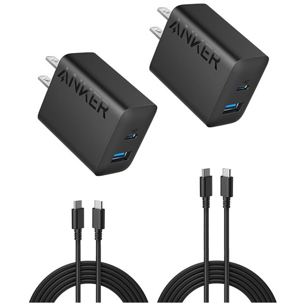2-Pack Anker 20W Dual USB Port Wall Charger Adapter With 5Ft USB-C Cable
