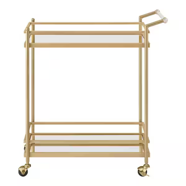 Gold Metal Bar Cart With Mirrored Glass Shelves (29 in. W)