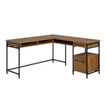 Sauder Iron City 60 in. L-Shaped Checked Oak Computer Desk