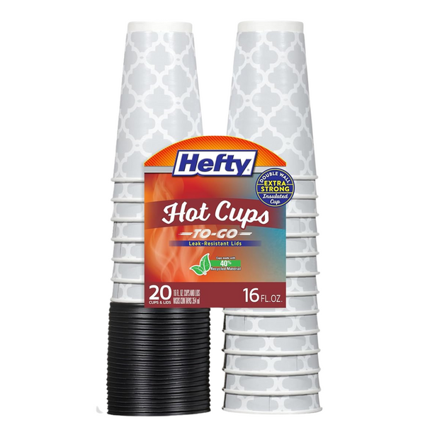 20-Count Hefty Paper Disposable Hot Cups With Lids, 16 Oz