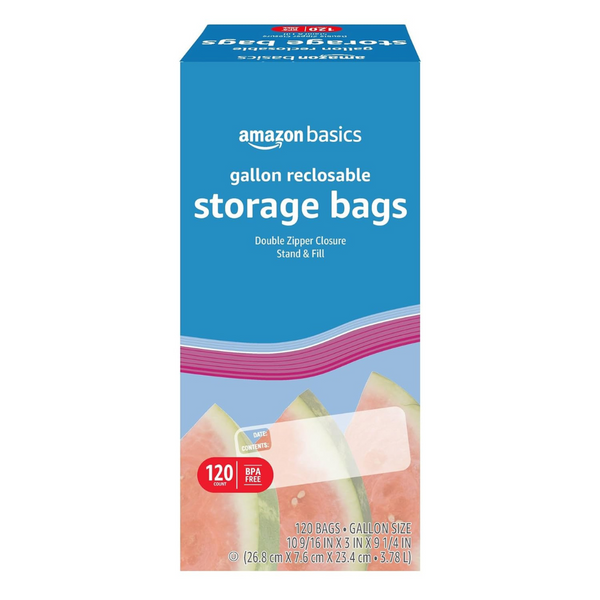 120-Count Amazon Basics Zipper BPA Free Gallon Food Storage Bags
