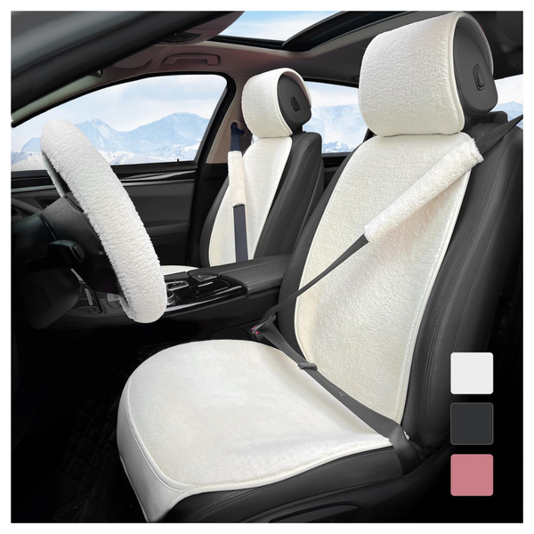2 Pack Universal Car Front Seat Cover Steering Wheel Cover & Belt Pad