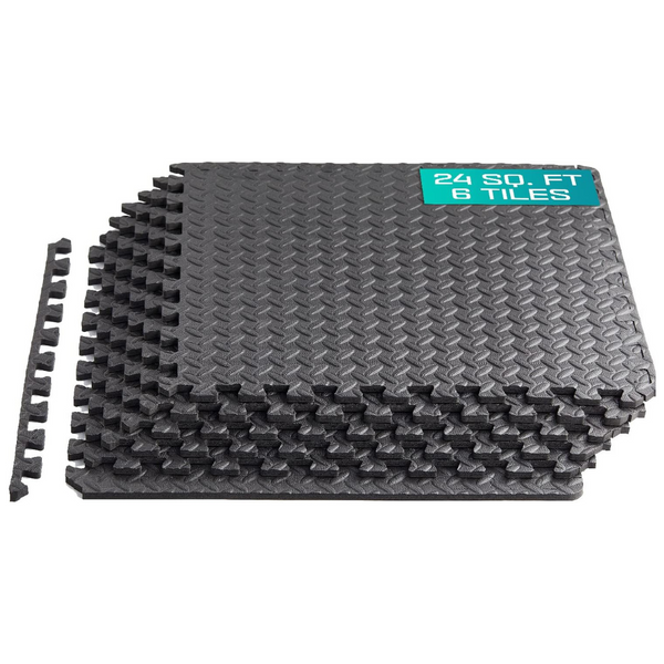 6-Piece 24 Sq.ft. Interlocking Exercise Foam Floor Mats For Gym Equipment