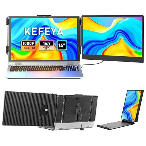 KEFEYA 14" FHD 1080P IPS Dual Screen Monitor Extender For 13-17" Laptops