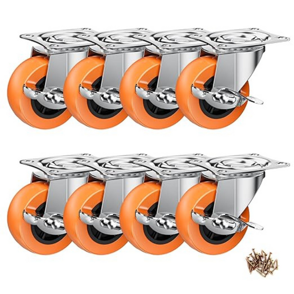 8-Pack 2 Heavy-Duty Locking Caster Wheels With Side Brake