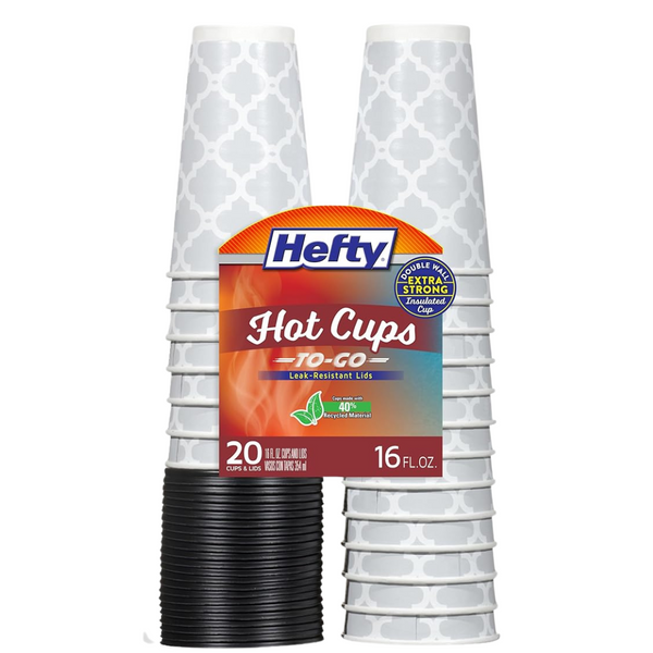 20-Count Hefty Paper Disposable Hot Cups With Lids, 16 oz