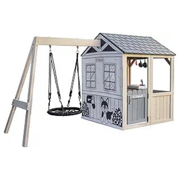 KidKraft Savannah Swing Wooden Outdoor Playhouse And Play Kitchen
