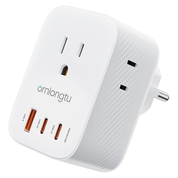 Ornlongtu 6-In-1 20W US To Europe Travel Plug Adapter W/ 3-USB Port