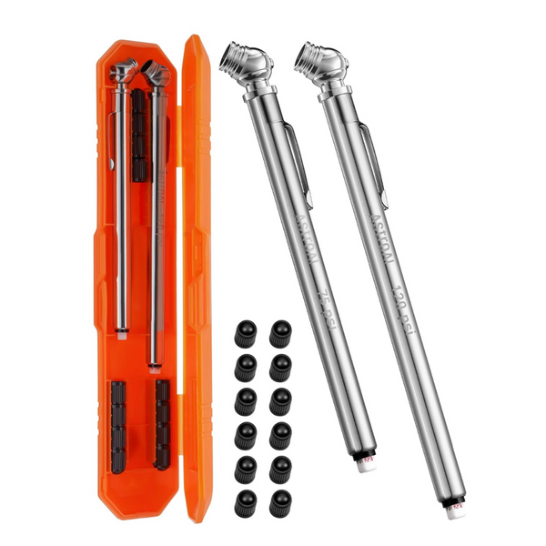 AstroAI 2-Pack Of Pencil Tire Pressure Gauges, Valve Caps With Case