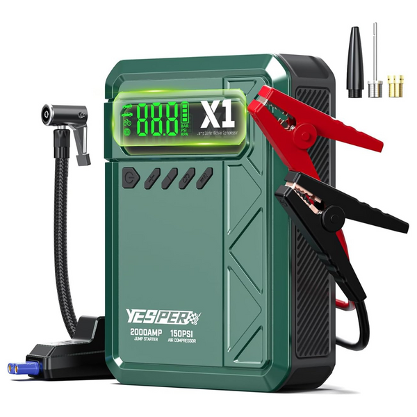 Yesper 12000mAh 2000A Peak Portable Jump Starter W/ Digital Air Compressor