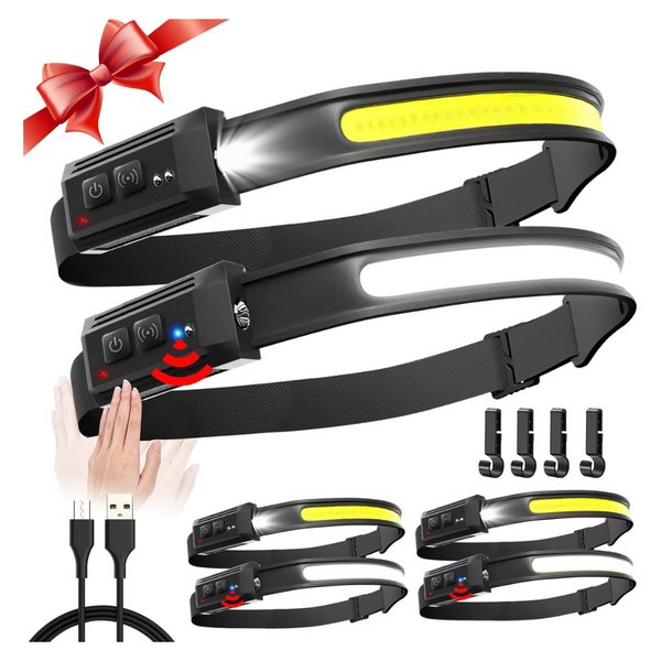 6-Pack Rechargeable 5-Modes LED Headlamps W/ Motion Sensors