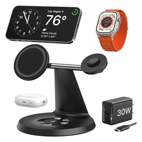 3 in 1 QTlier MagSafe Wireless Charger Station With 30W Adapter