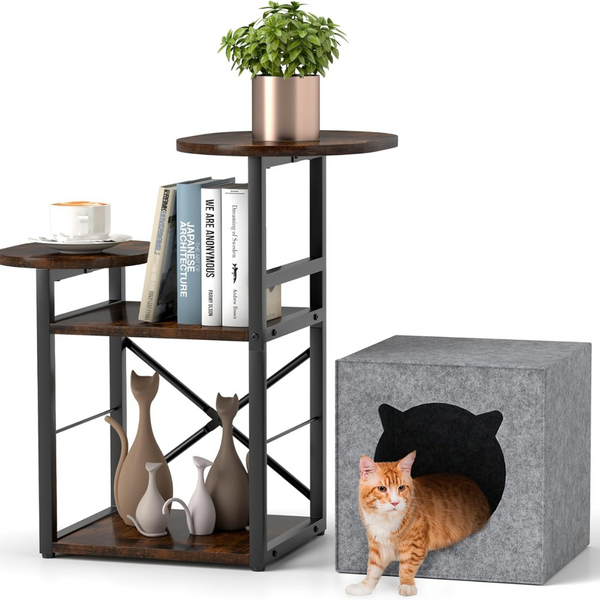 Modern Slim Round Side Table with Storage Shelves