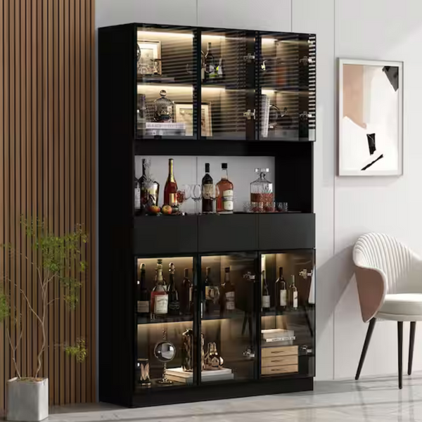 Black Wood 47.2" W Buffet Food Pantry with Hutch