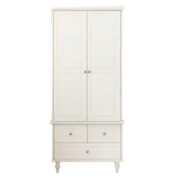 White Paint Wood 2-Door Armoires with Hanging Rod