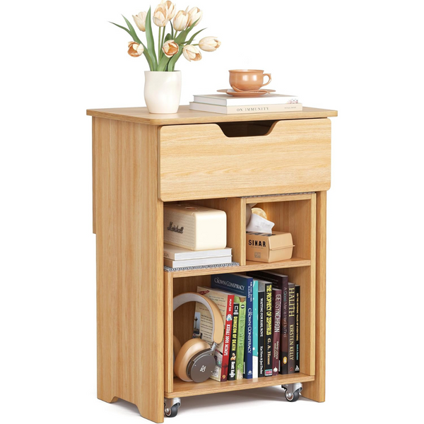 Narrow Side Tables with Drawer Open Storage Shelf with Wheels