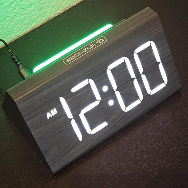 Wooden Large Numbers Digital Alarm Clocks with 7 Colors Ambient Light