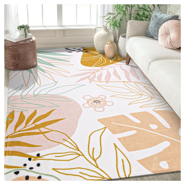 5 x 7ft Soft Throw Non-Slip Pink Boho Area Rug