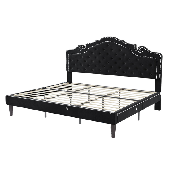 Allewie King Size Platform Bed Frame W/Adjustable Velvet Tiara Headboard