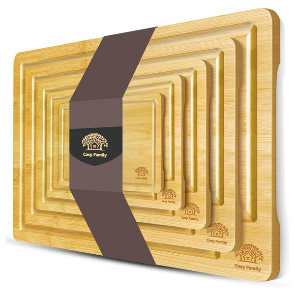 Set Of 5 Cosy Family Thick Bamboo Cutting Boards W/ Juice Groove