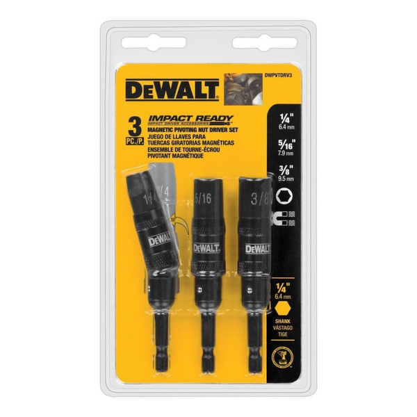 3-Piece Dewalt Impact-Ready Pivoting Nut Driver Set (DWPVTDRV3)