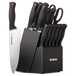 Astercook 15 Pieces High Carbon German Stainless Steel Kitchen Knives Block Set With Built-In Sharpener