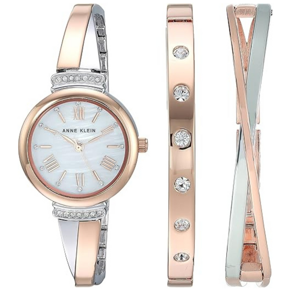 Anne Klein Women's Premium Crystal Accented Bangle Watch Set
