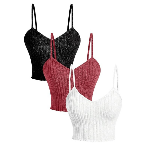 Women's 3 Pieces Ribbed Knit Solid Color Cami Top